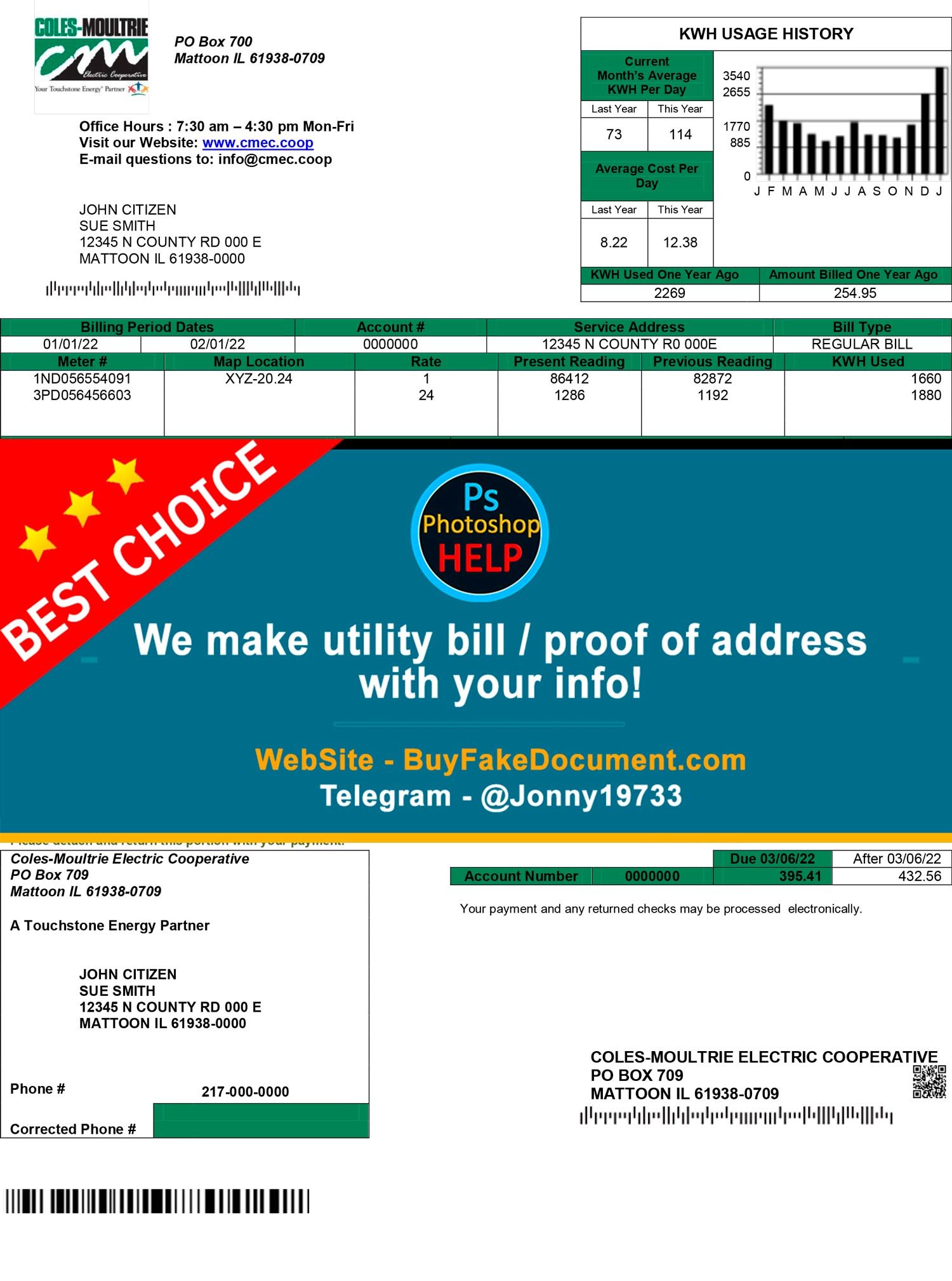 Illinois Coles Moultrie Fake Utility bill